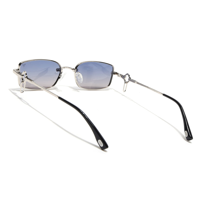 Rectangle Polarized Sunglasses (Blue Lens | Silver Frame - SLPMG9028)