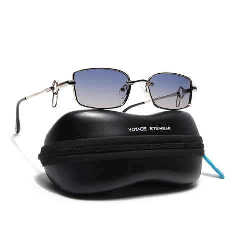 Rectangle Polarized Sunglasses (Blue Lens | Silver Frame - SLPMG9028)