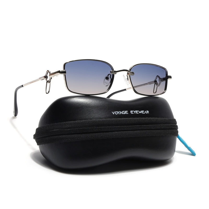 Rectangle Polarized Sunglasses (Blue Lens | Silver Frame - SLPMG9028)