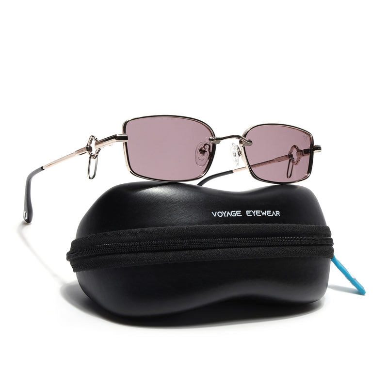 Rectangle Polarized Sunglasses (Purple Lens | Golden Frame - SLPMG9031)