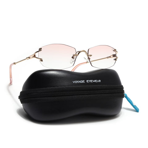 Rimless Sunglasses (Pink Lens | Golden Frame - SLMG9016)
