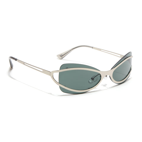 Exo | Green Wrap Around Sunglasses | Silver Frame - MG9065