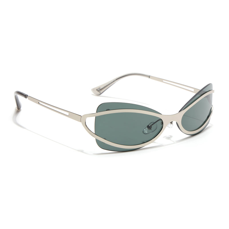 Exo | Green Wrap Around Sunglasses | Silver Frame - MG9065