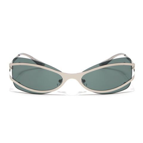 Exo | Green Wrap Around Sunglasses | Silver Frame - MG9065