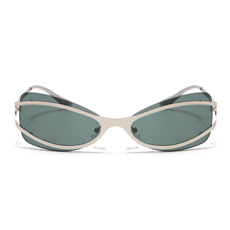 Exo | Green Wrap Around Sunglasses | Silver Frame - MG9065