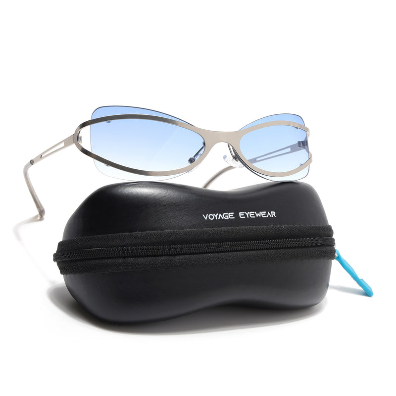 Exo |  Blue Wrap Around Sunglasses | Silver Frame - MG9067