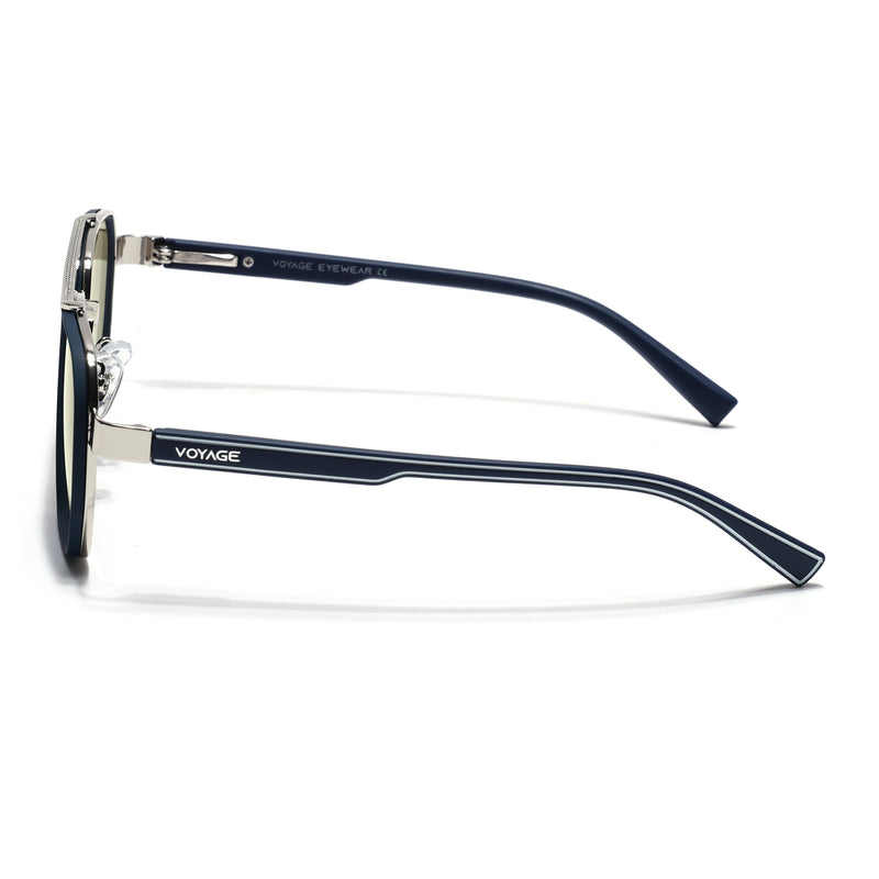 Wayfarer Sunglasses for Men & Women (Olive & Clear Lens | Silver & Blue Frame - MG7583)