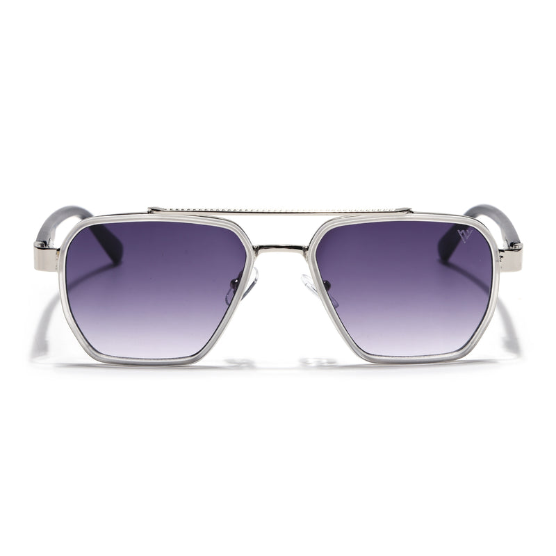 Wayfarer Sunglasses for Men & Women (Purple & Clear Lens | Silver & Grey Frame - MG7584)