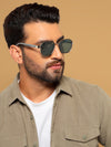 Square Sunglasses for Men & Women (Blue Lens | Light Grey Frame - MG7342)