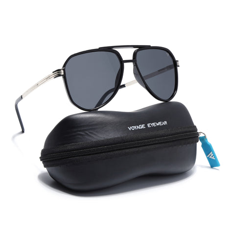 Aviator Polarized Sunglasses (Black Lens | Shine Black Frame - PMG5533)