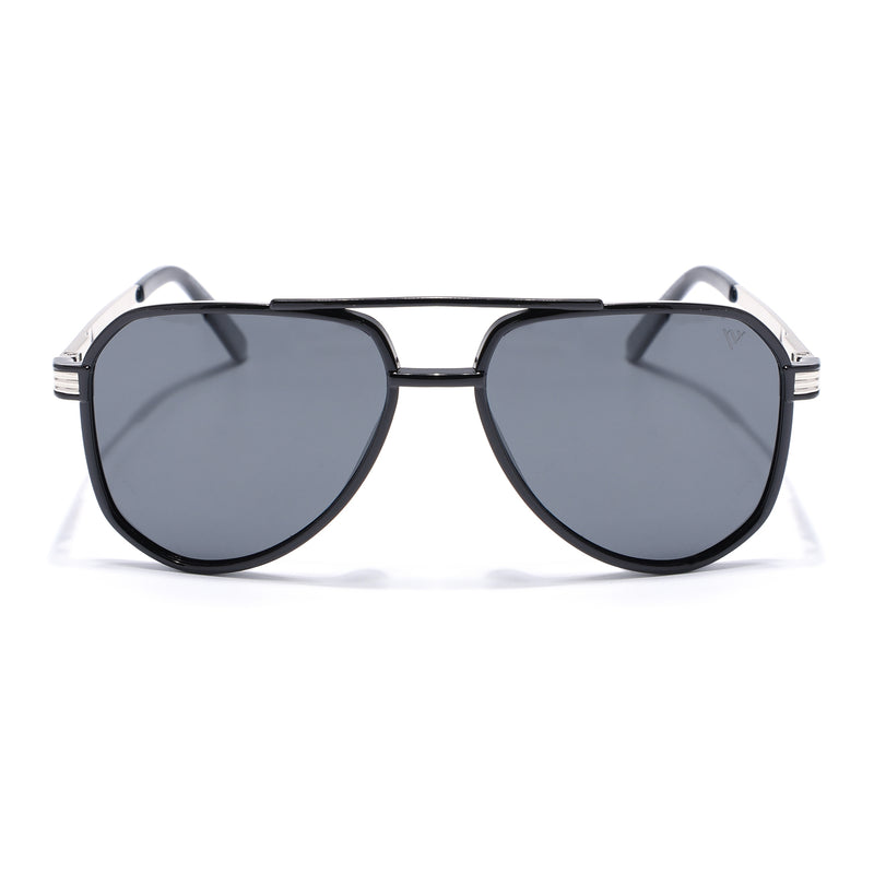 Aviator Polarized Sunglasses (Black Lens | Shine Black Frame - PMG5533)