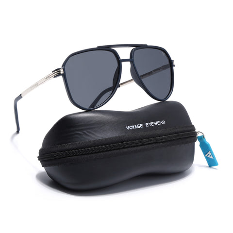 Aviator Polarized Sunglasses (Black Lens | Navy Blue Frame - PMG5537)