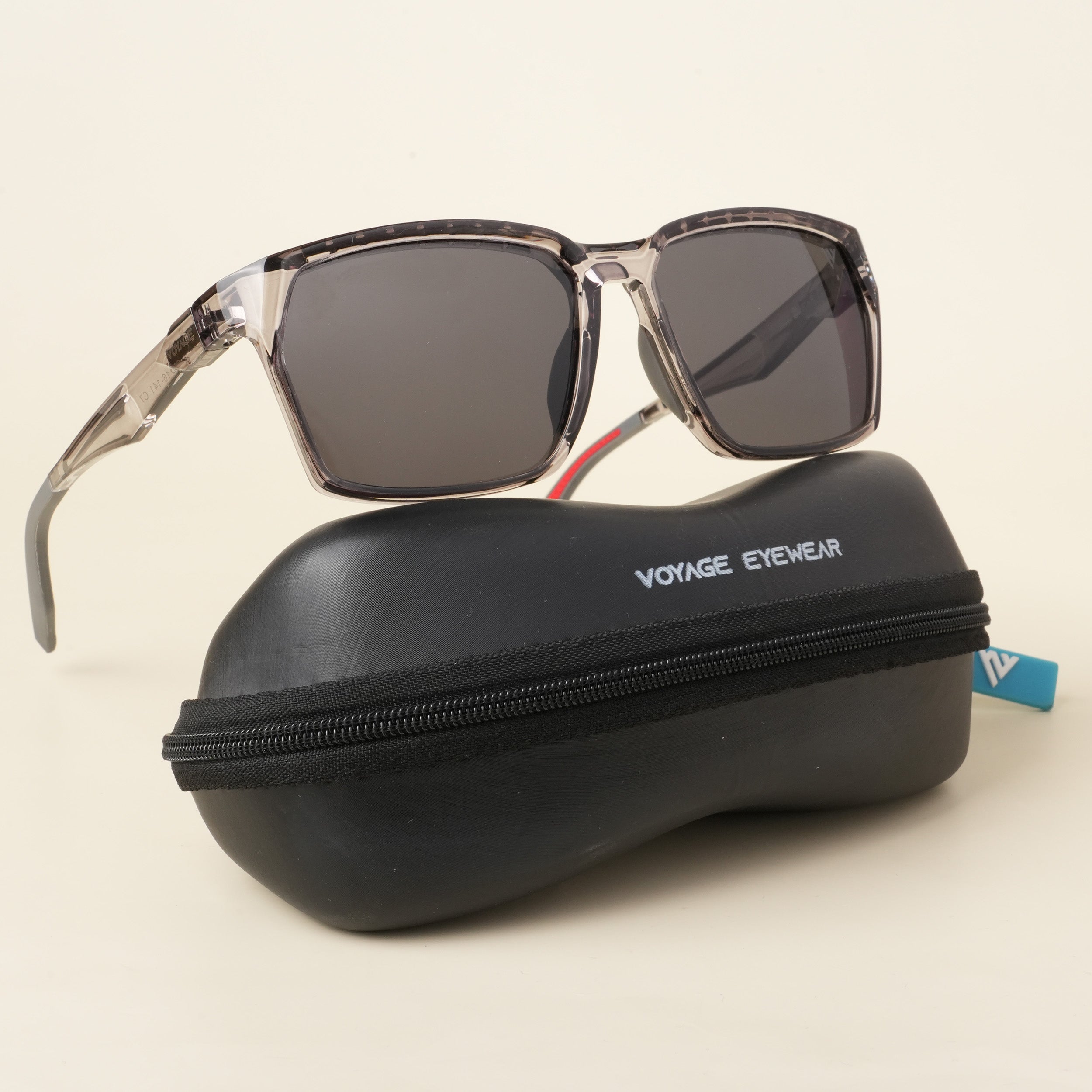 Voyage Wayfarer Polarized Sunglasses for Men & Women (Black Lens | Transparent Grey Frame - PMG5285)