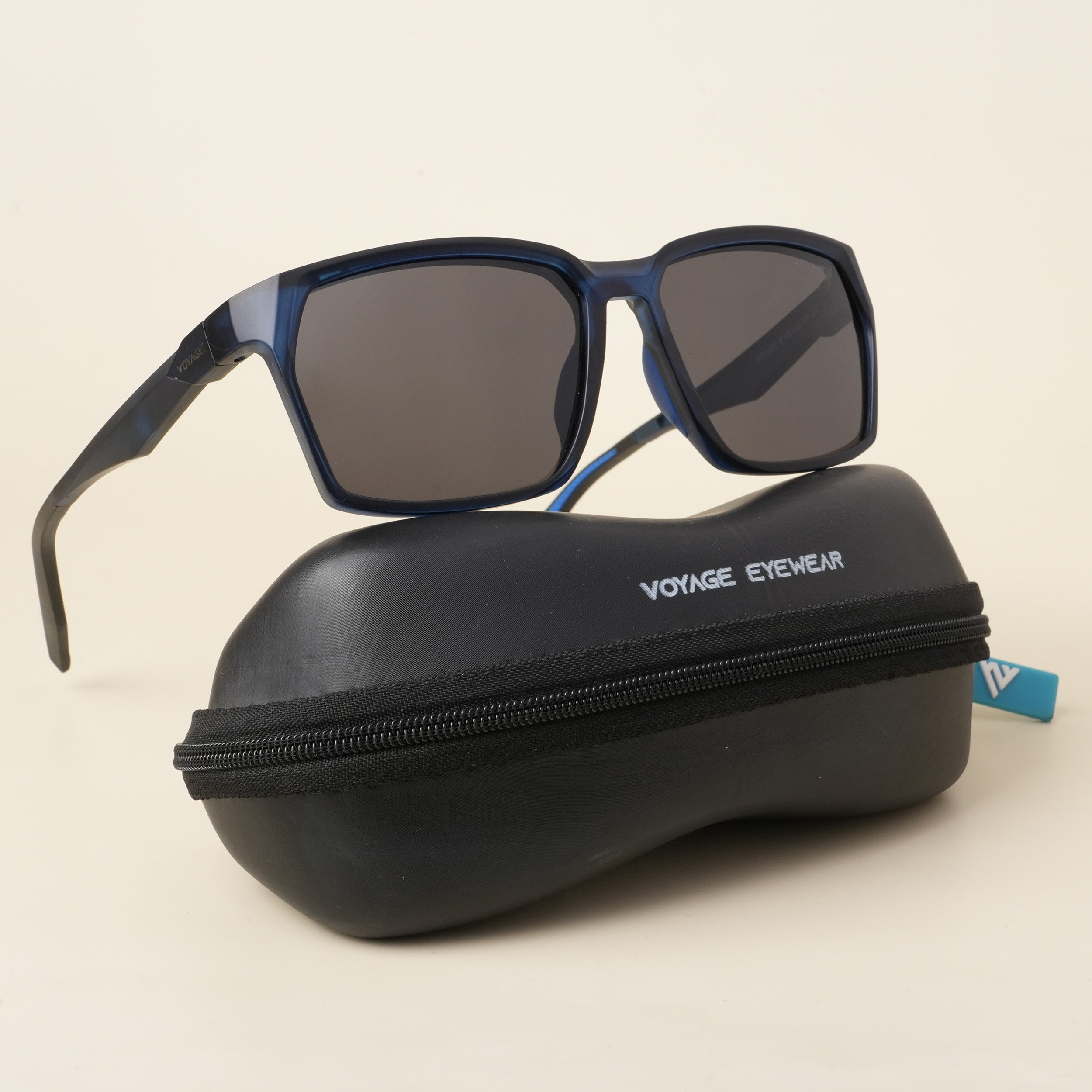 Voyage Wayfarer Polarized Sunglasses for Men & Women (Black Lens | Blue Frame - PMG5287)