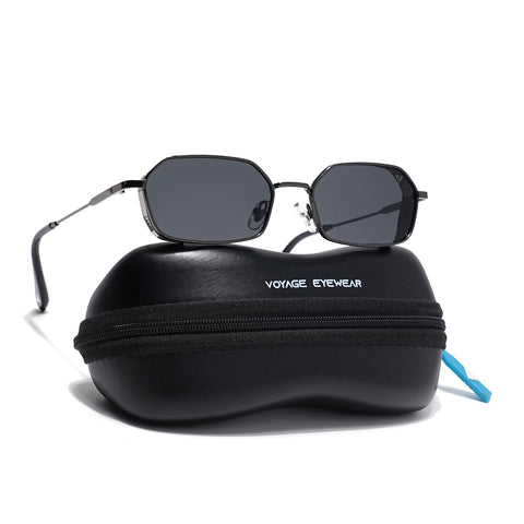 Arrax | Gun Metal Hexagonal Polarized Sunglasses | Black Lens - PMG8695