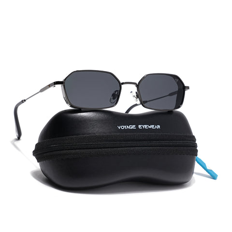 MAJOR | Gun Metal Hexagonal Polarized Sunglasses | Black Lens - PMG8695