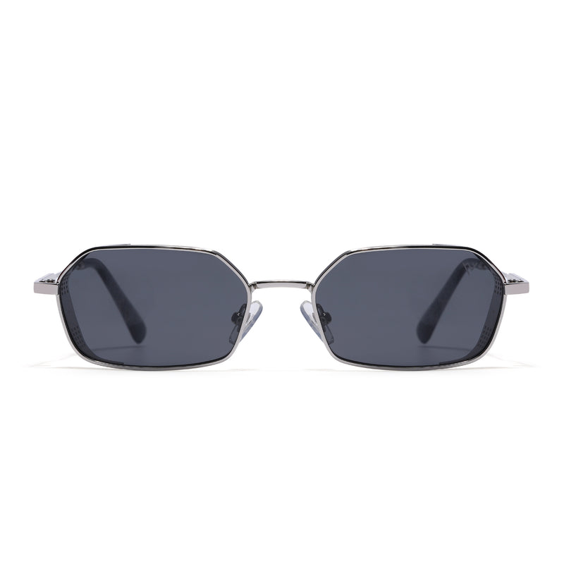 MAJOR | Silver Hexagonal Polarized Sunglasses | Black Lens - PMG8696