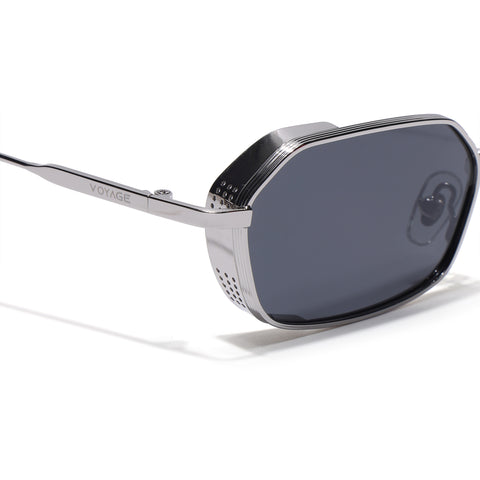 MAJOR | Silver Hexagonal Polarized Sunglasses | Black Lens - PMG8696