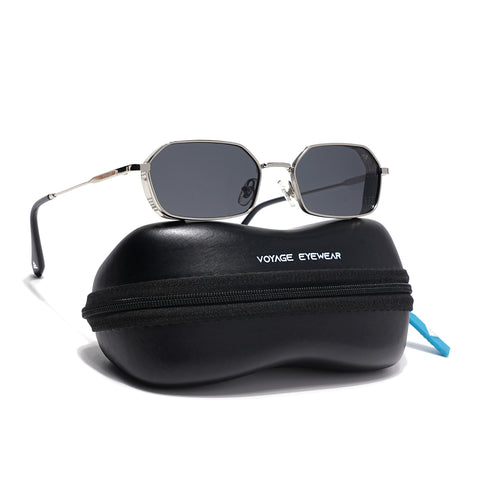 Arrax | Silver Hexagonal Polarized Sunglasses | Black Lens - PMG8696