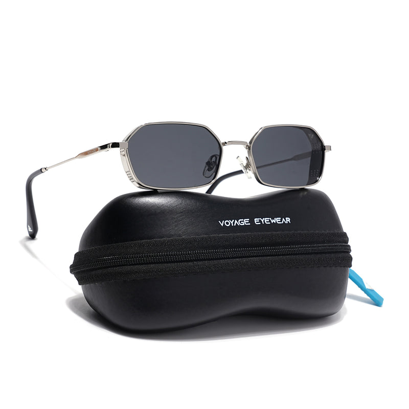 MAJOR | Silver Hexagonal Polarized Sunglasses | Black Lens - PMG8696