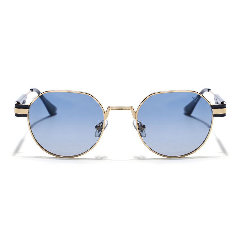 Kento | Blue Round Polarized Sunglasses | Golden Frame - MG7838