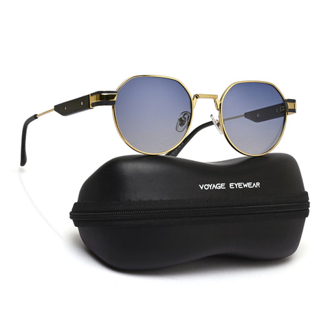 Kento | Blue Round Sunglasses | Golden Frame - MG7838