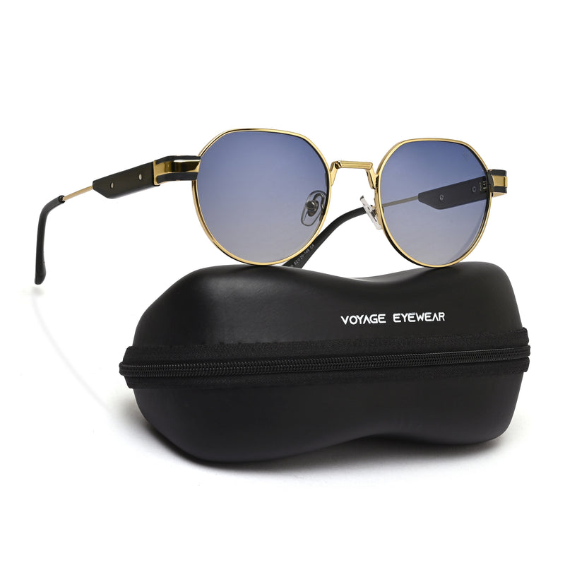 Kento | Blue Round Polarized Sunglasses | Golden Frame - MG7838