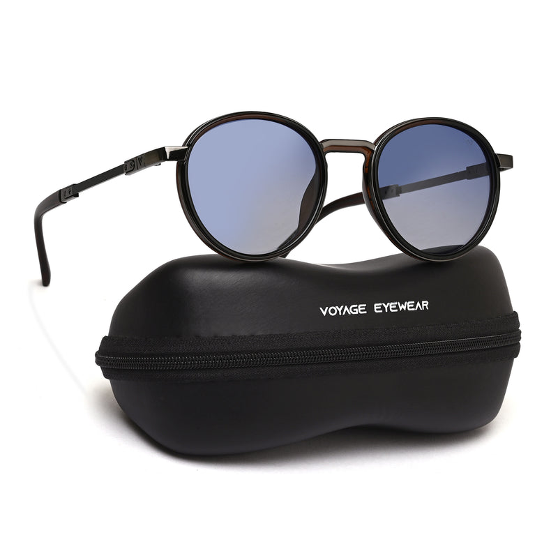 Blanc | Brown Round Polarized Sunglasses | Blue Lens - MG7833