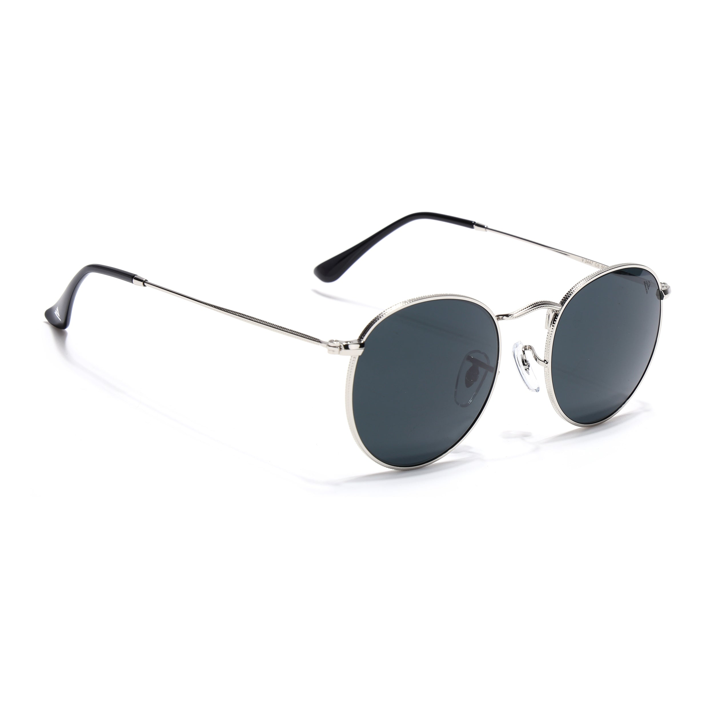 Round Sunglasses for Men & Women (Black Lens | Silver Frame - MG7560)
