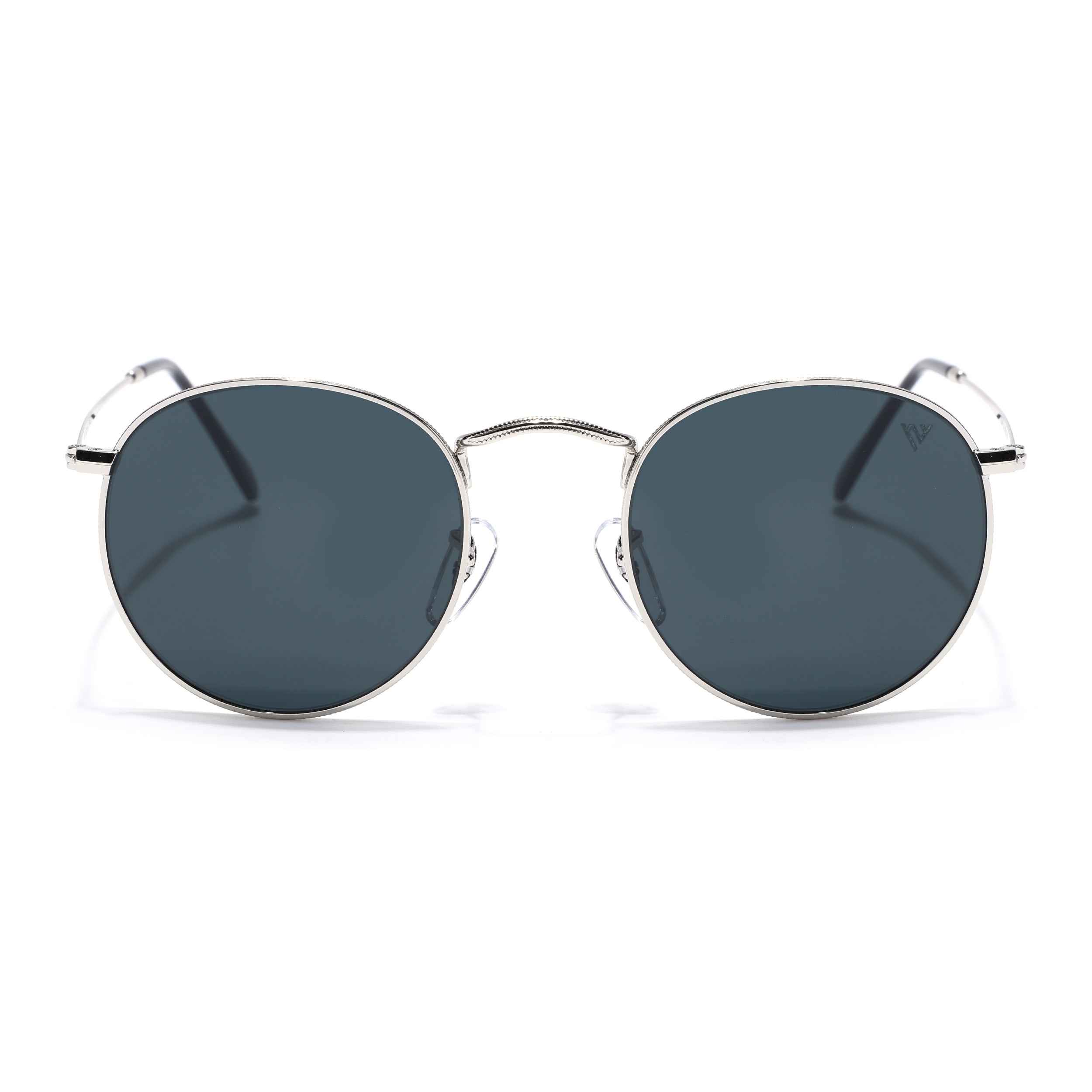 Round Sunglasses for Men & Women (Black Lens | Silver Frame - MG7560)
