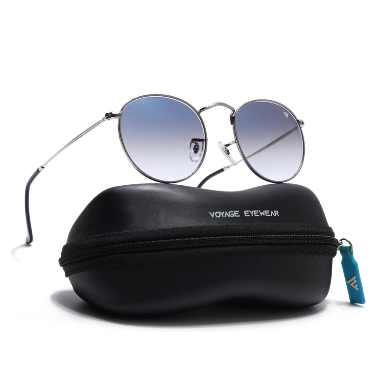Malana | Blue & Clear Round Sunglasses | Silver Frame - MG7561