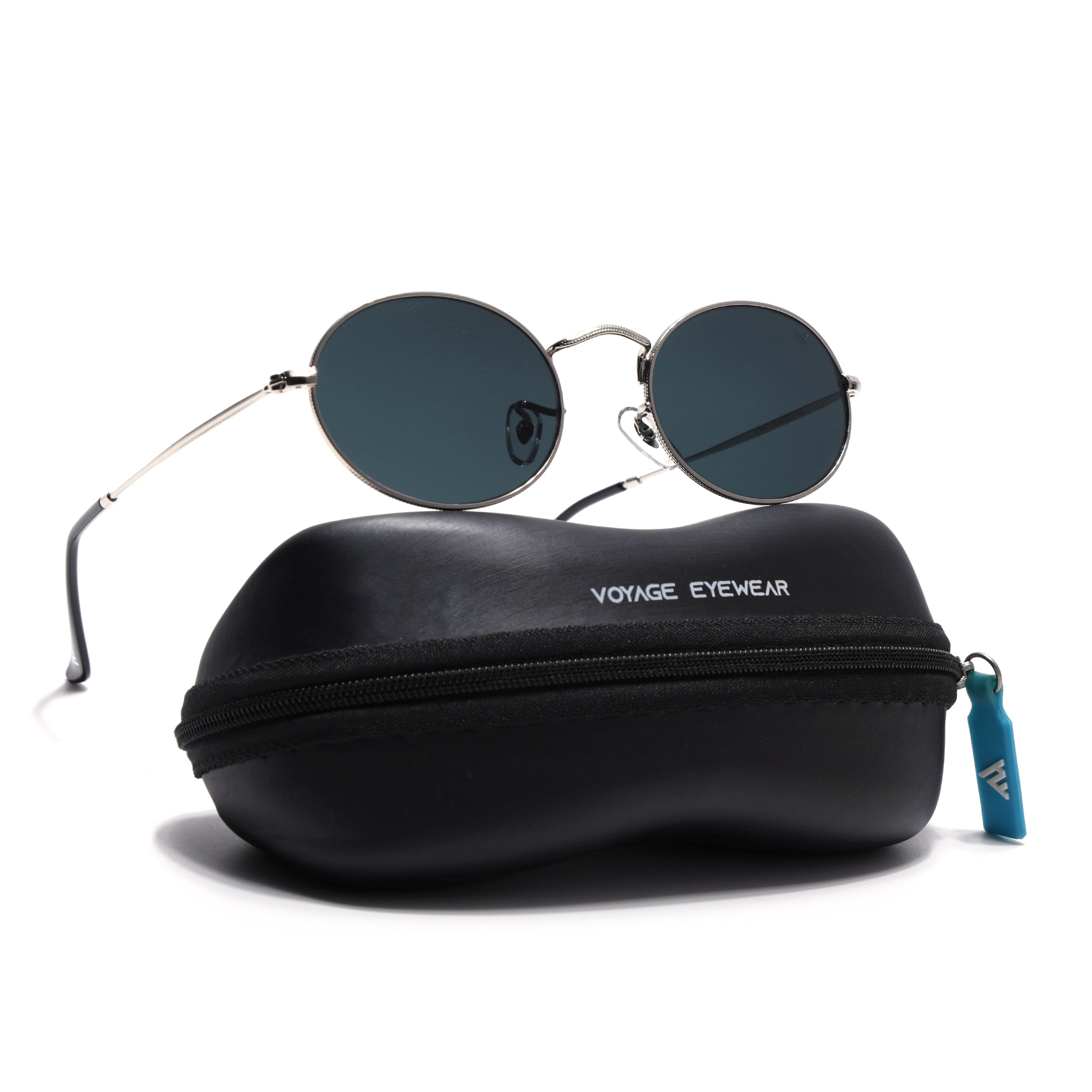 Oval Sunglasses for Men & Women (Black Lens | Silver Frame - MG7548)