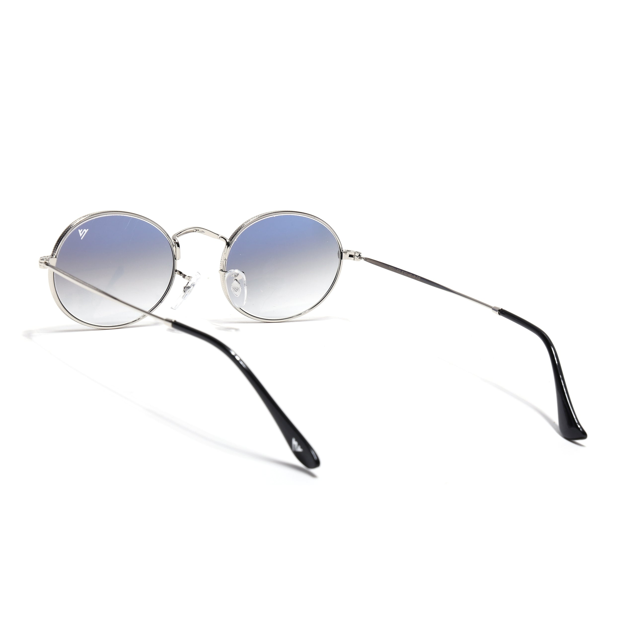 Oval Sunglasses for Men & Women (Blue & Clear Lens | Silver Frame - MG7549)