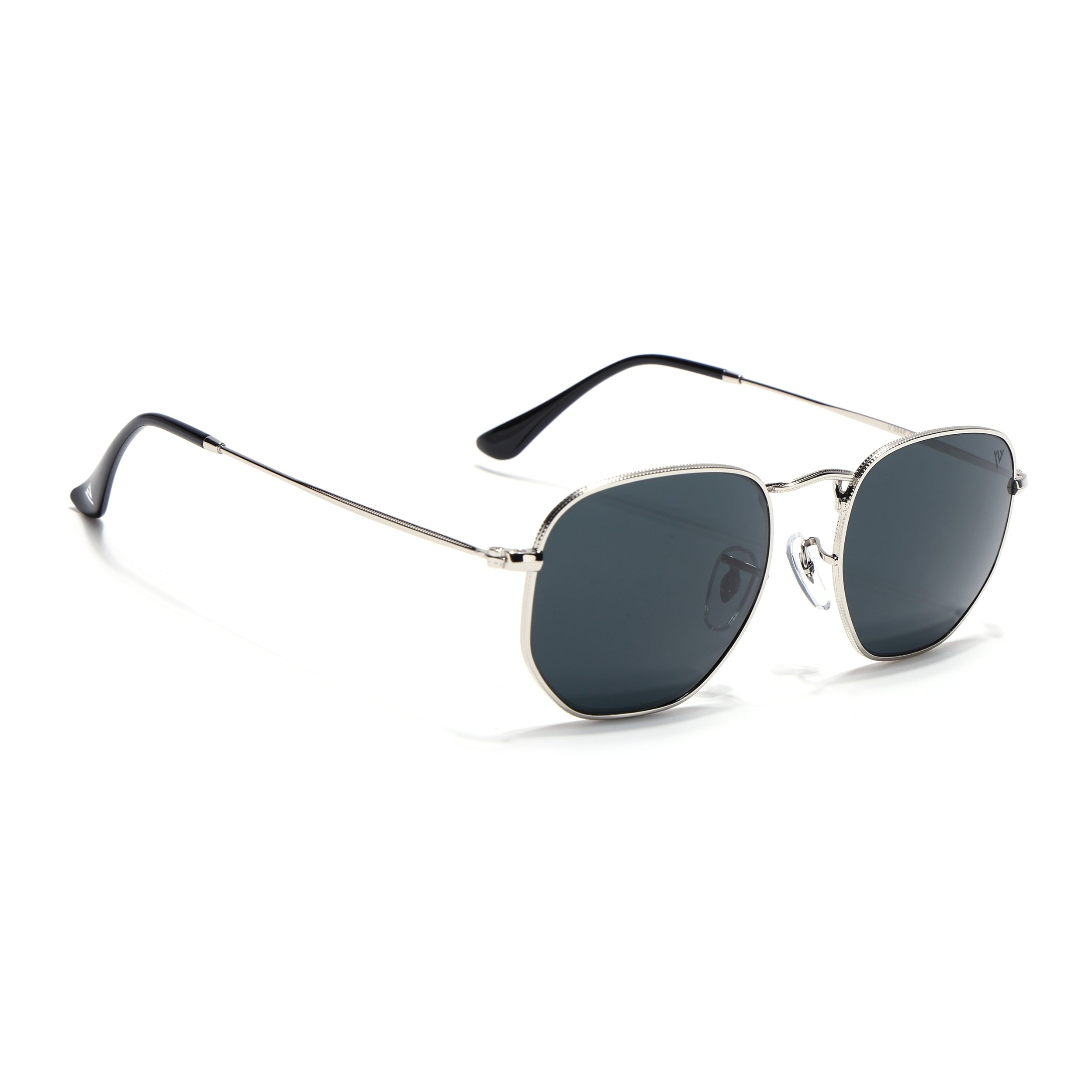 Round Sunglasses for Men & Women (Black Lens | Silver Frame - MG7572)