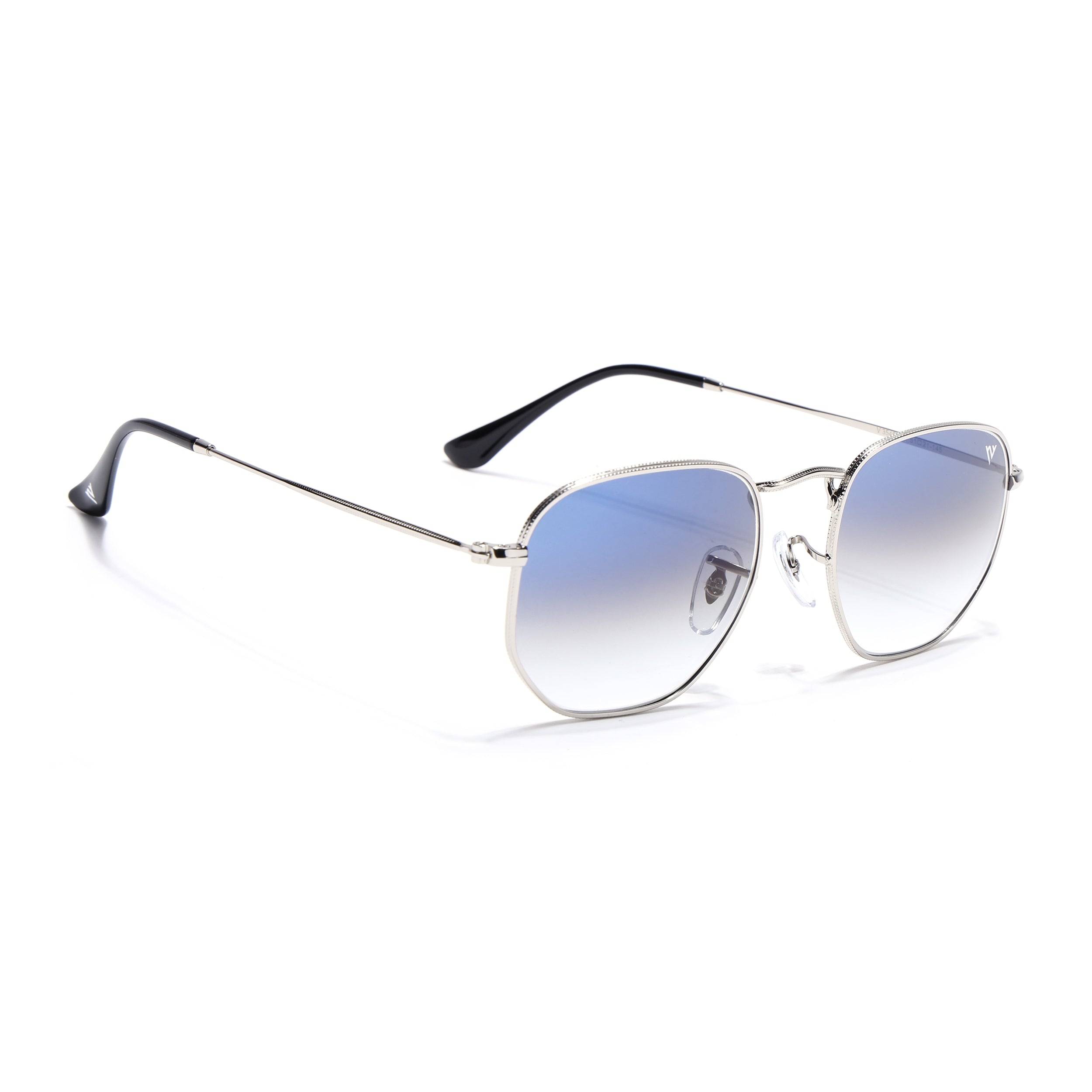 Round Sunglasses for Men & Women (Blue & Clear Lens | Silver Frame - MG7573)