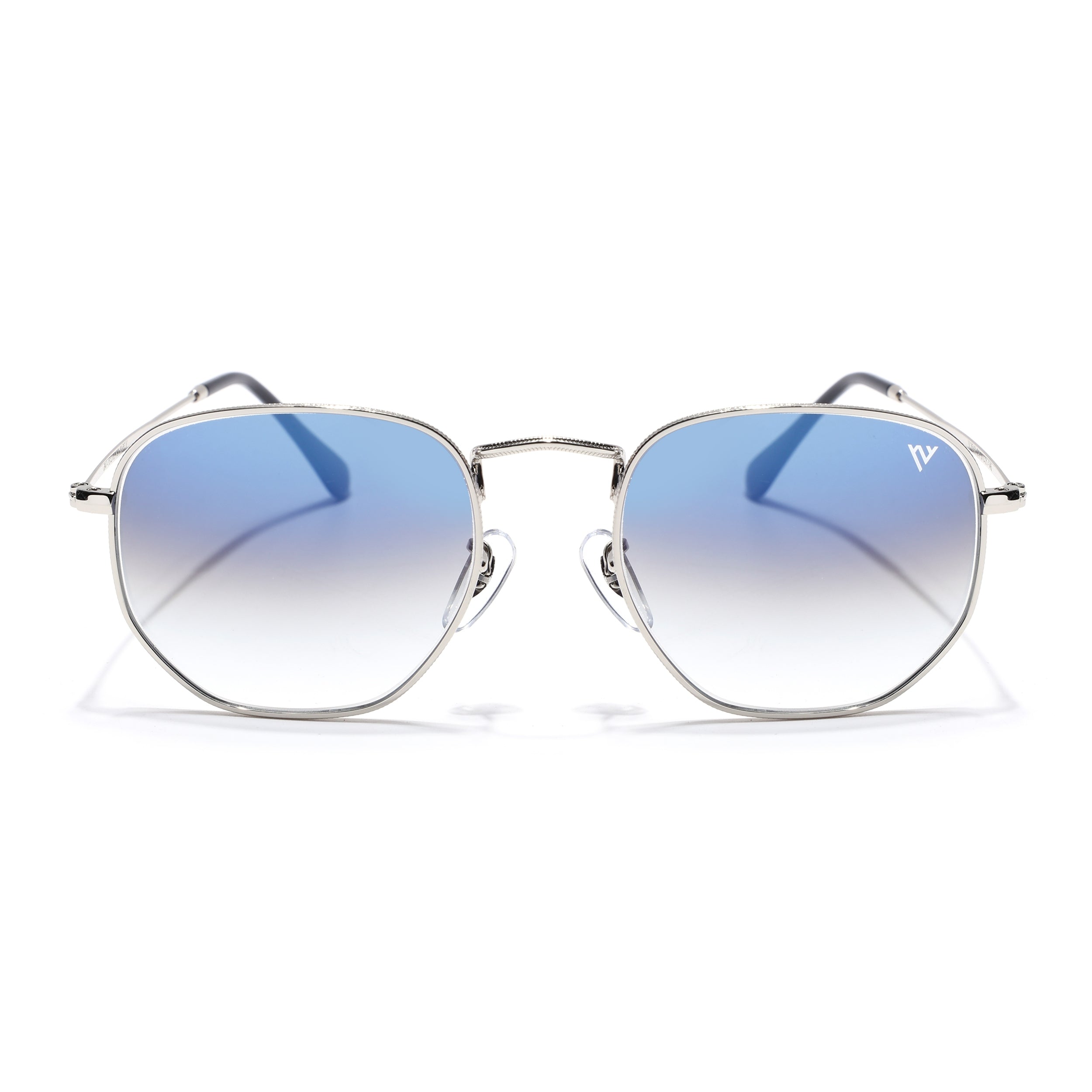 Round Sunglasses for Men & Women (Blue & Clear Lens | Silver Frame - MG7573)