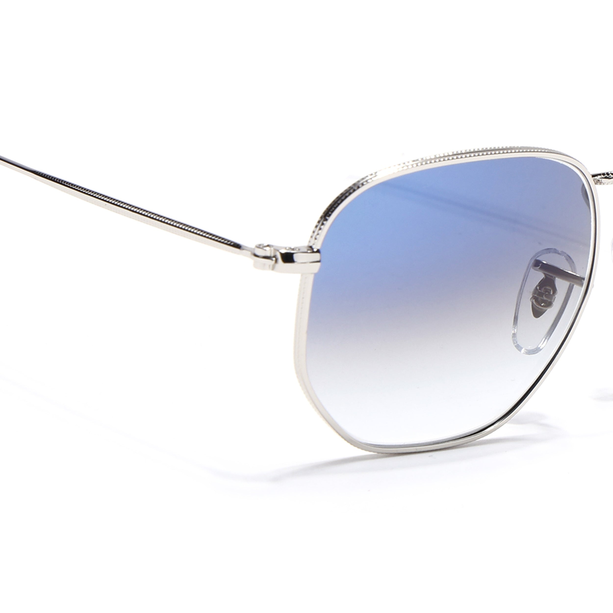 Round Sunglasses for Men & Women (Blue & Clear Lens | Silver Frame - MG7573)