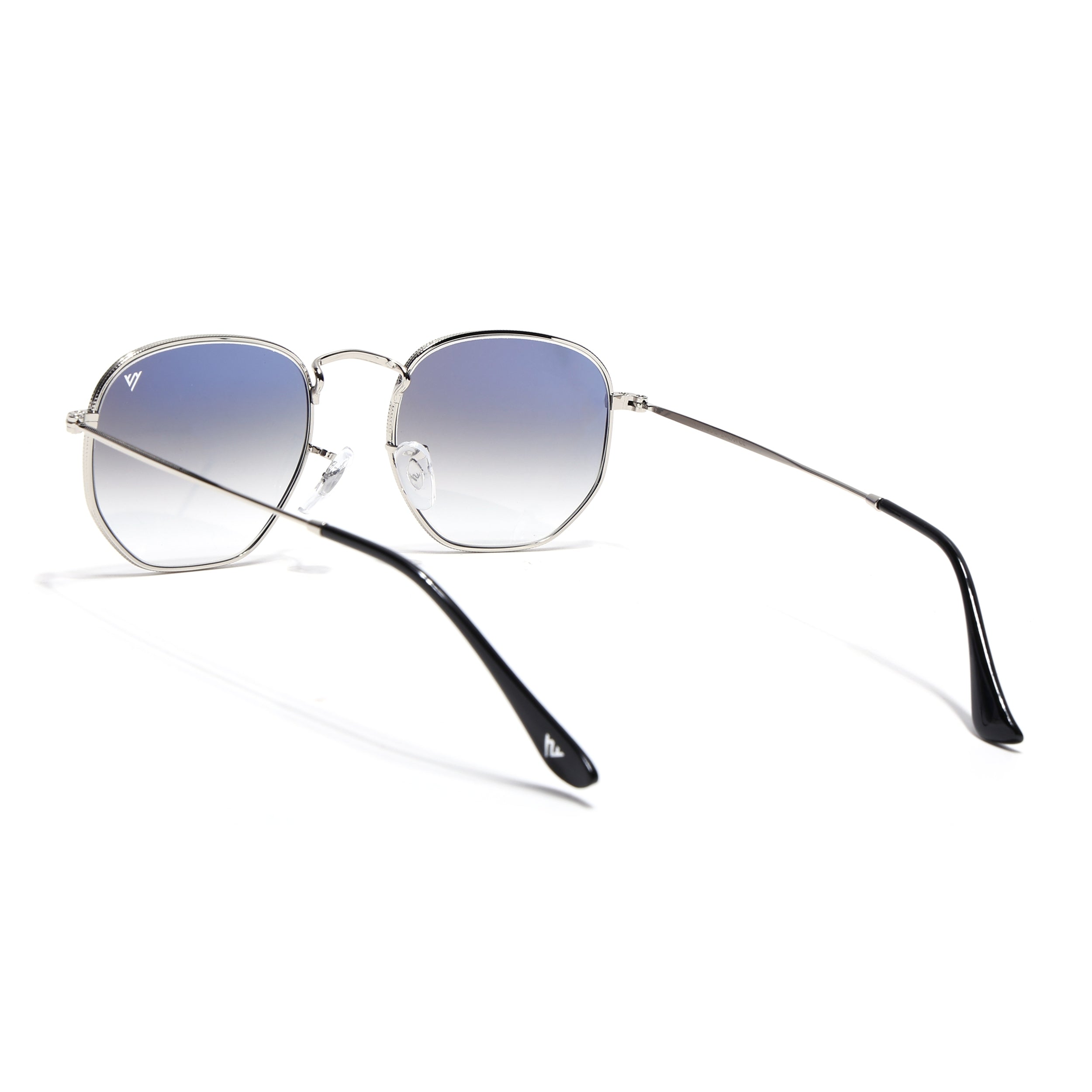 Round Sunglasses for Men & Women (Blue & Clear Lens | Silver Frame - MG7573)
