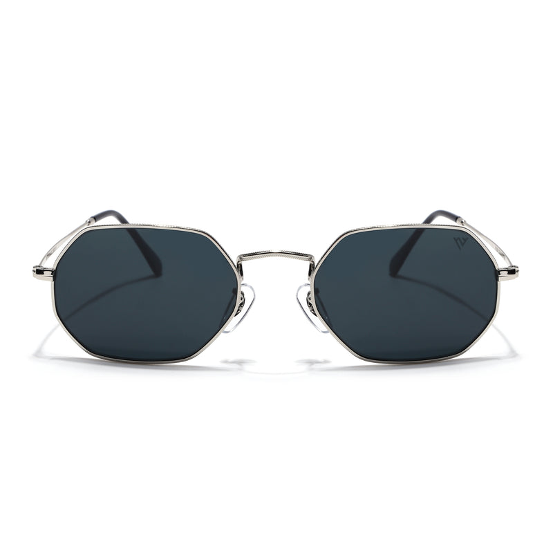 Malana | Black Hexagonal Sunglasses | Silver Frame - MG7566