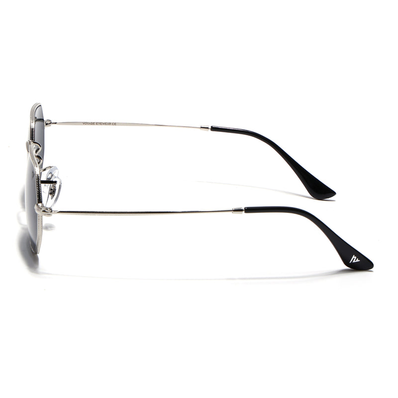 Malana | Black Hexagonal Sunglasses | Silver Frame - MG7566