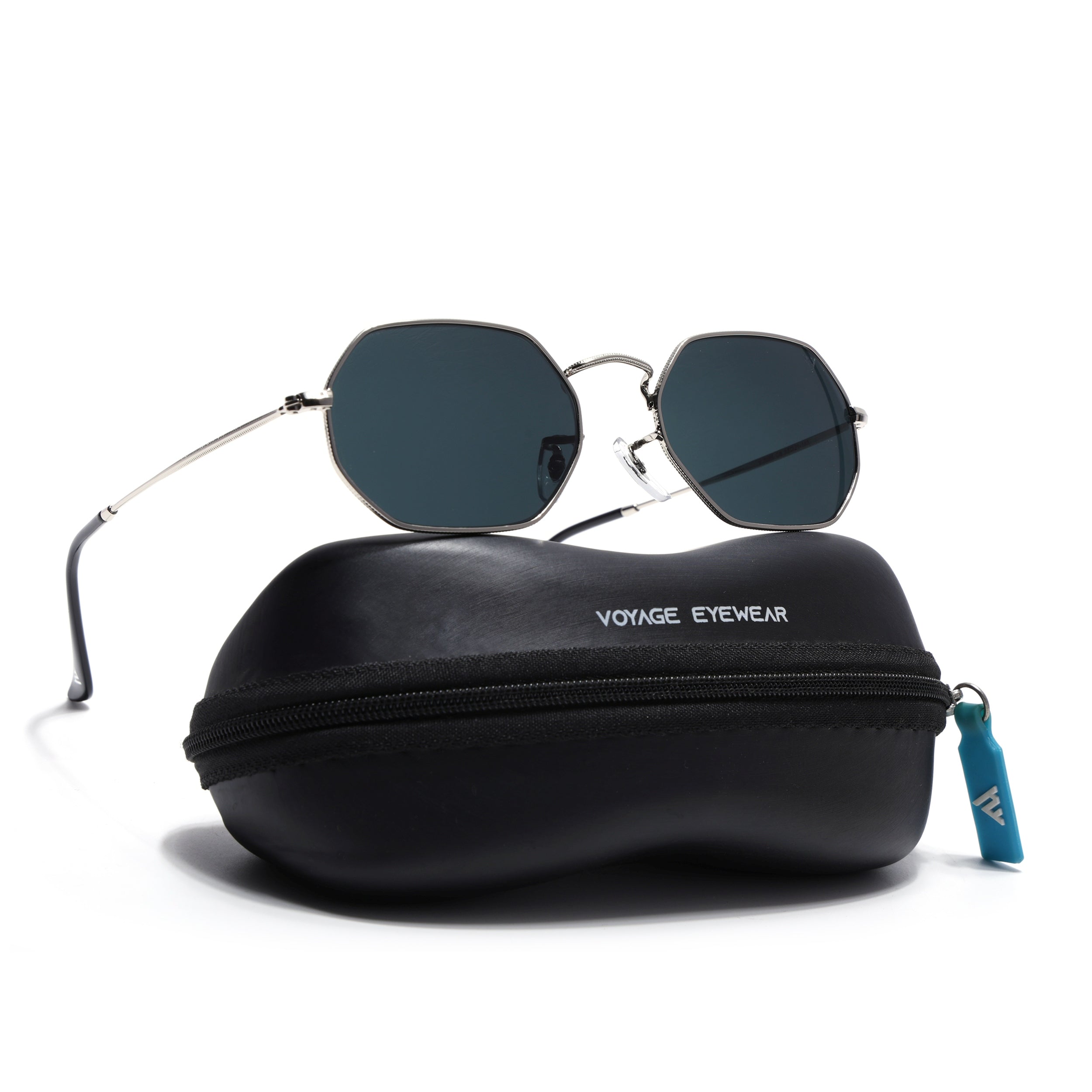 Hexagonal Sunglasses for Men & Women (Black Lens | Silver Frame - MG7566)