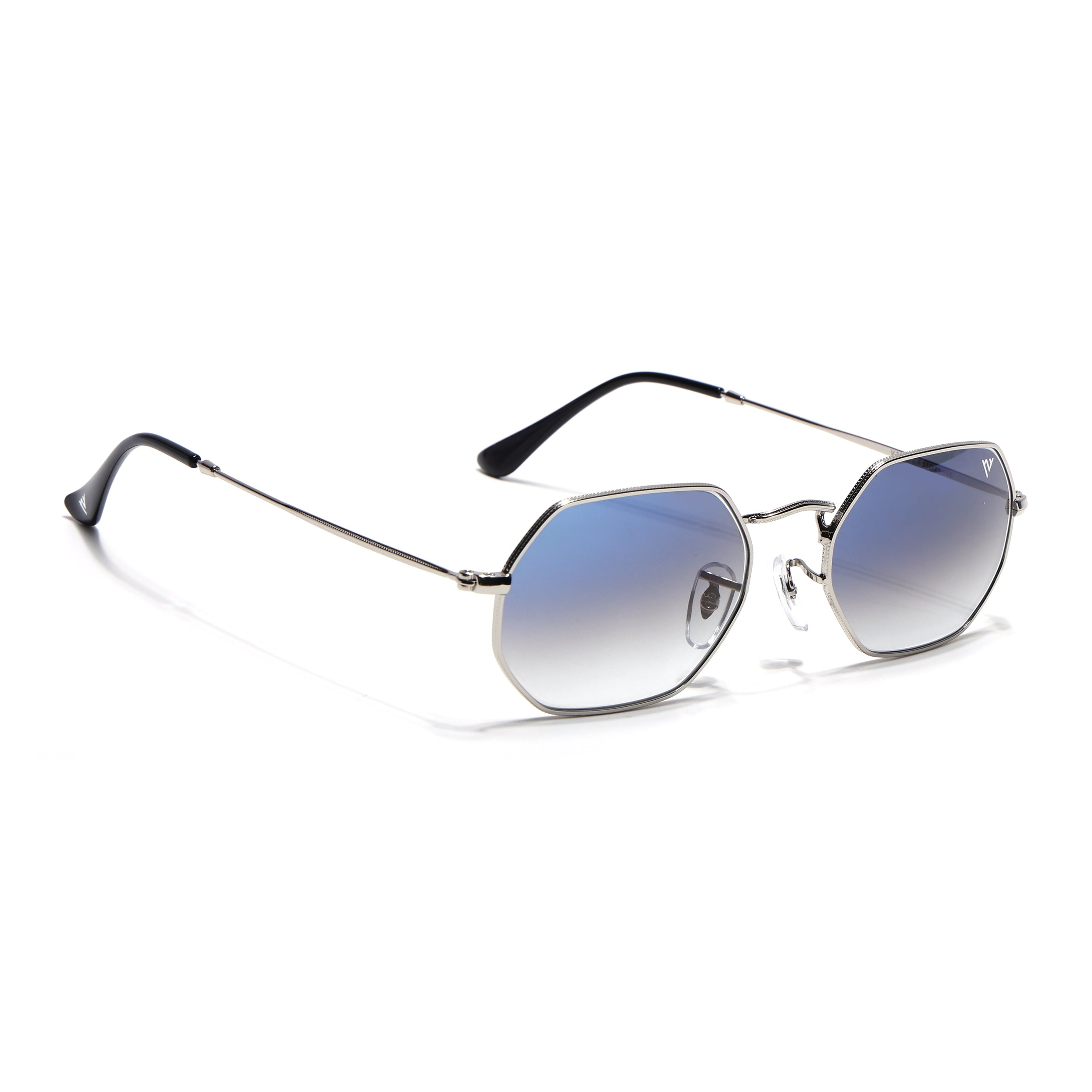 Hexagonal Sunglasses for Men & Women (Blue & Clear Lens | Silver Frame - MG7567)