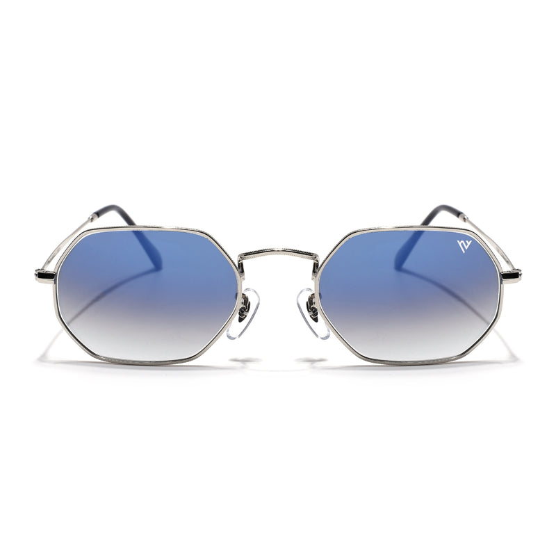 Malana | Blue & Clear Hexagonal Sunglasses | Silver Frame - MG7567