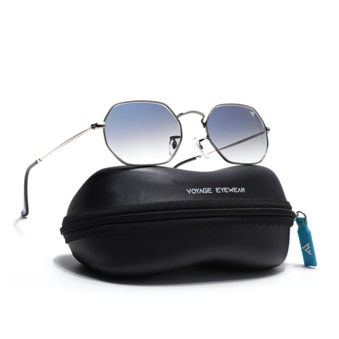 Malana | Blue & Clear Hexagonal Sunglasses | Silver Frame - MG7567