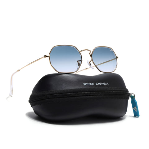 Malana | Grey & Clear Hexagonal Sunglasses | Golden Frame - MG7568