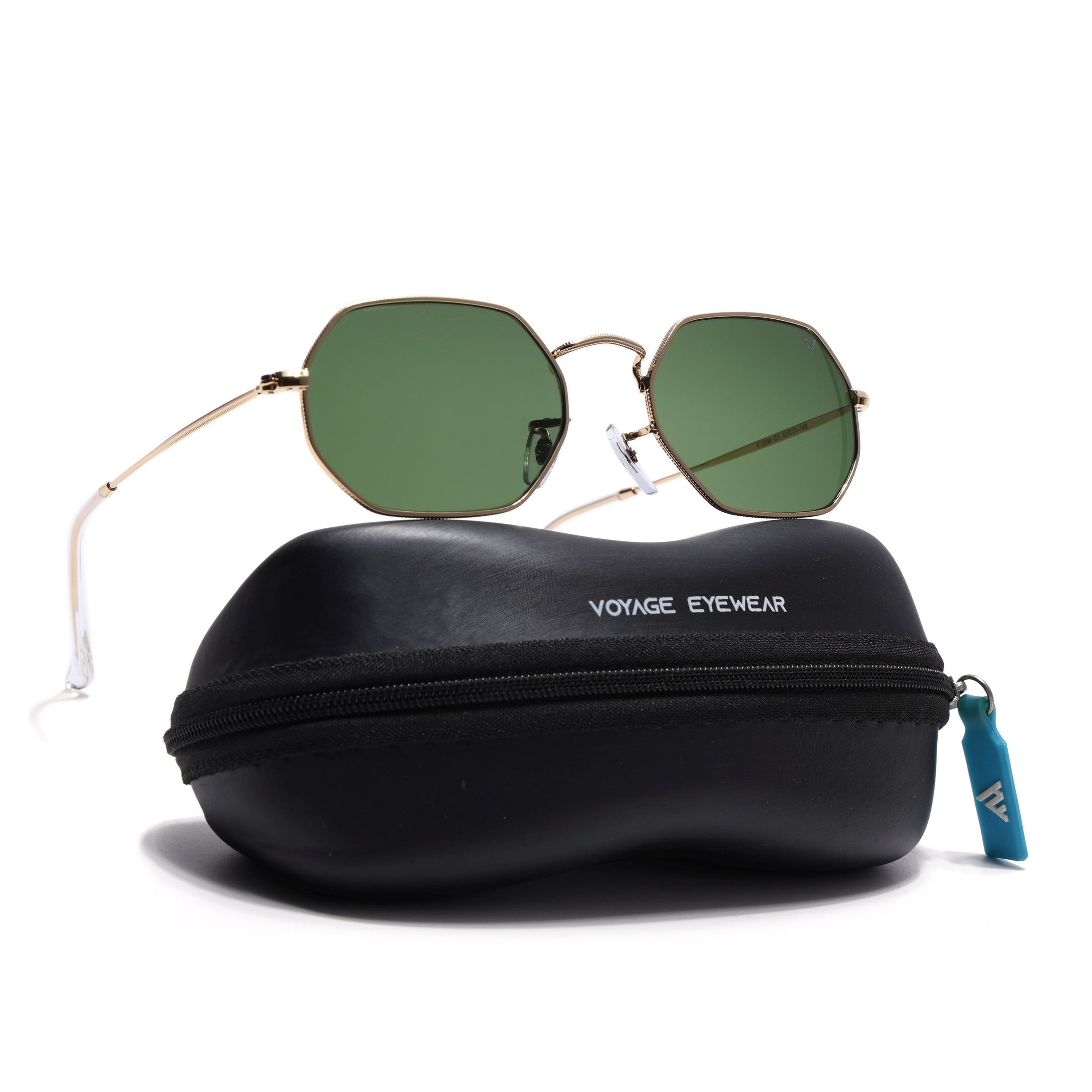 Hexagonal Sunglasses for Men & Women (Olive Lens | Golden Frame - MG7569)