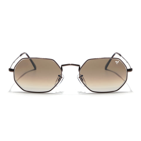 Malana | Brown & Clear Hexagonal Sunglasses | Brown Frame - MG7570