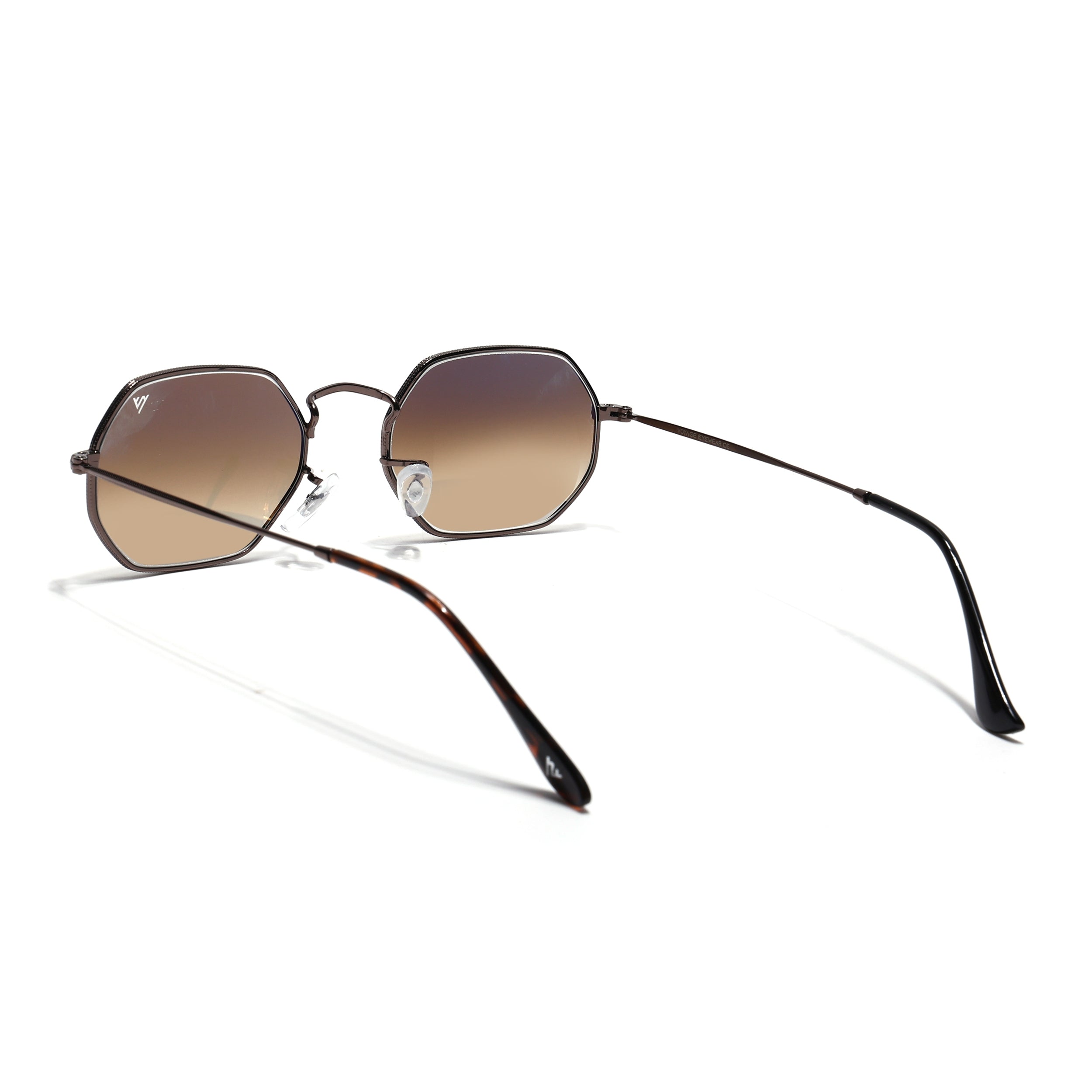 Hexagonal Sunglasses for Men & Women (Brown & Clear Lens | Brown Frame - MG7570)