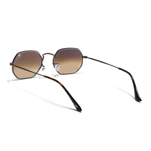 Malana | Brown & Clear Hexagonal Sunglasses | Brown Frame - MG7570