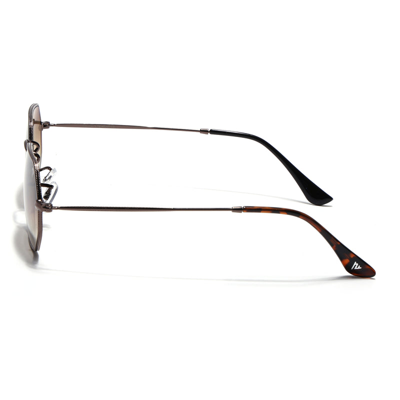 Malana | Brown & Clear Hexagonal Sunglasses | Brown Frame - MG7570